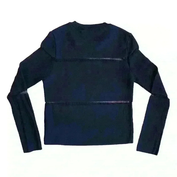 Zara Women’s Premium Denim Collection Knit Mesh Cut Out Sweater Black Size S - Picture 4 of 9